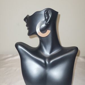 Two-Tone Silver and Cream Hoop Earrings